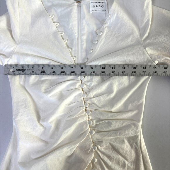 Sabo Minna Button Dress Size XS White Mini Long Balloon Sleeves Cotton NWT - Picture 9 of 16